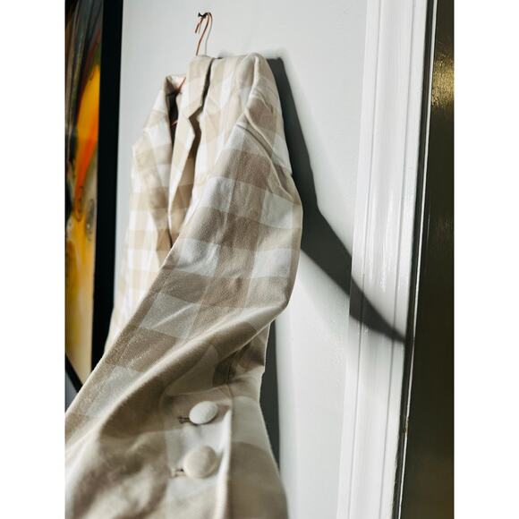 ENGLISH FACTORY Tan Gingham Print Oversized  Front Button Blazer Size Small - Picture 10 of 12